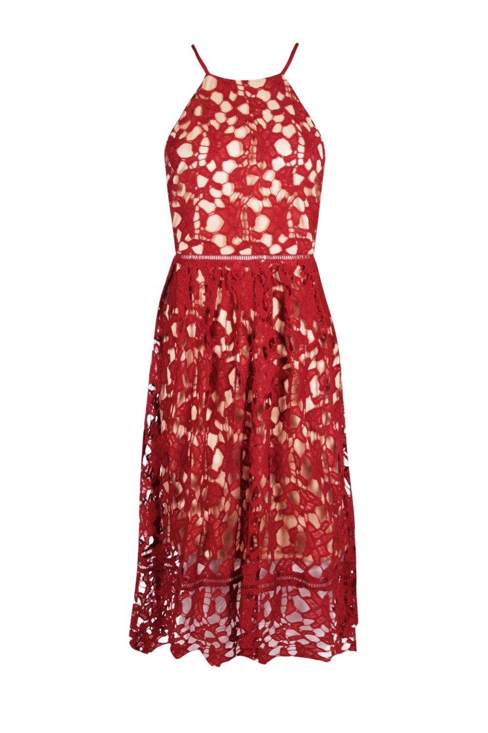 Boutique Strappy Lace Midi Skater Dress