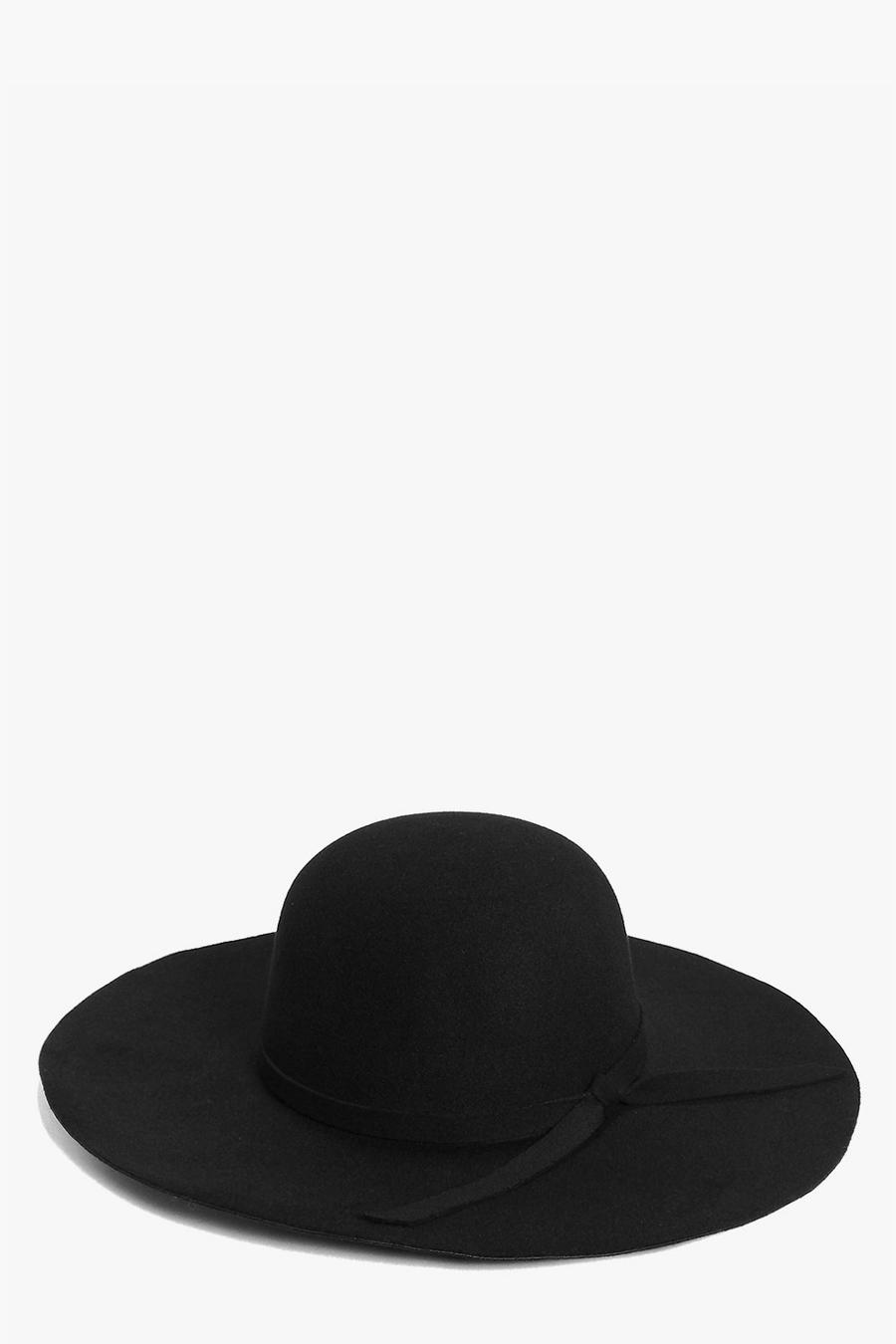 Black svart Ribbon Trim Floppy Hat image number 1