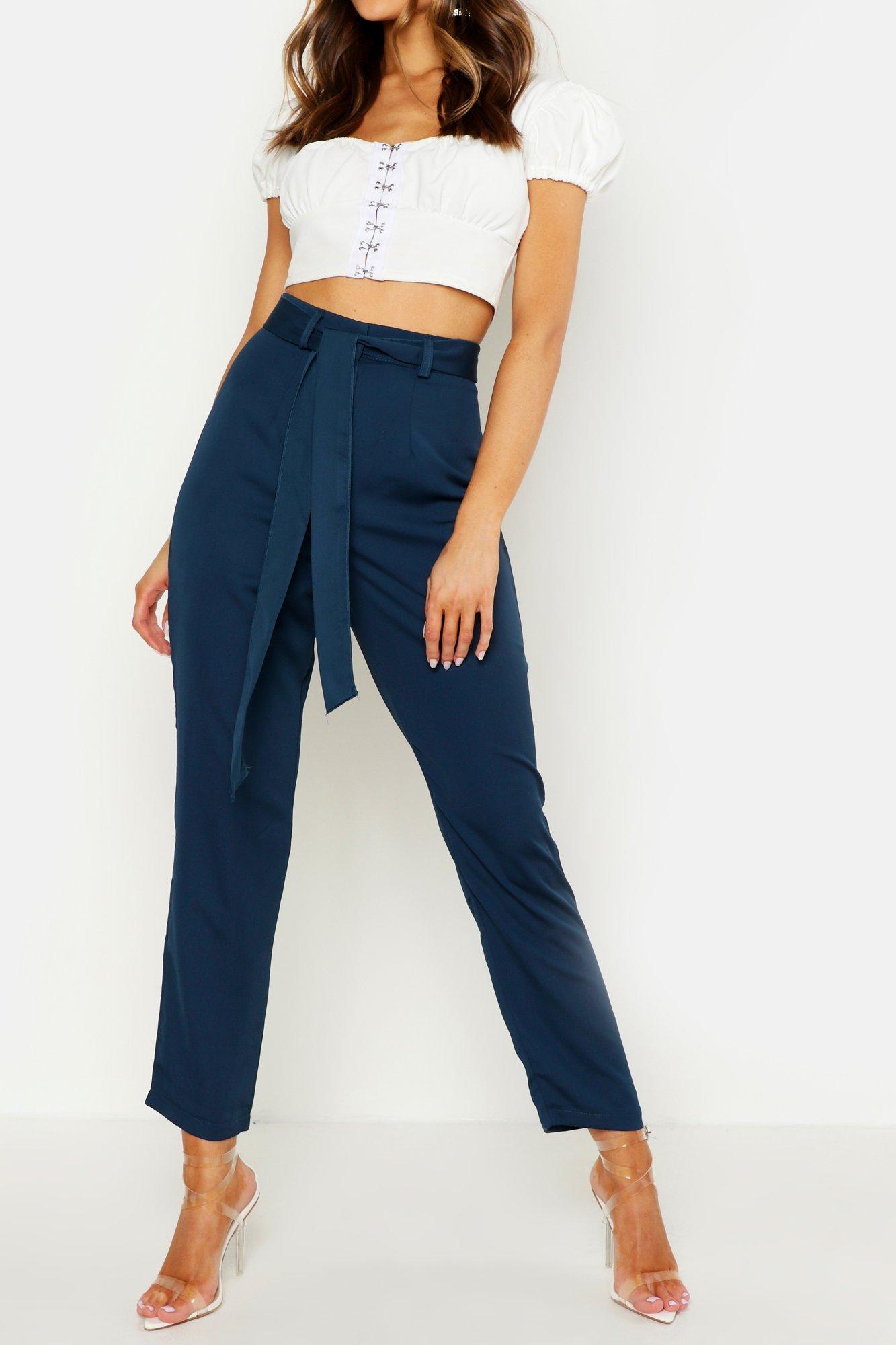 High Waisted Pleat Front Tapered Work Pants