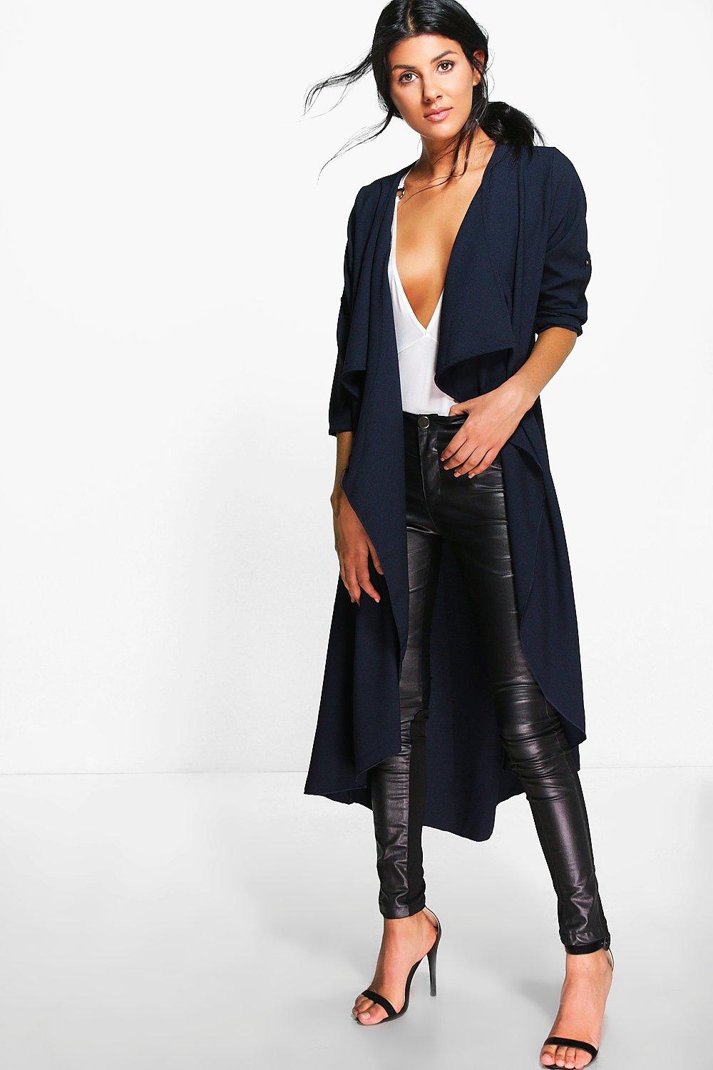 Navy chiffon store waterfall jacket