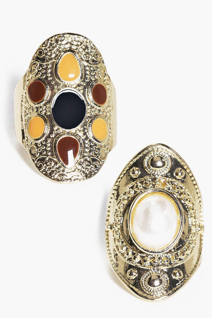 pack de anillos con pedrería antigua kara, Dorado metallizzato image number 1