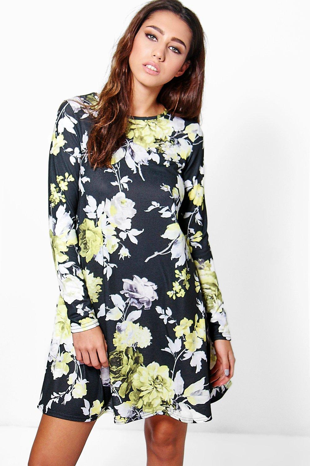 floral swing dress with sleeves