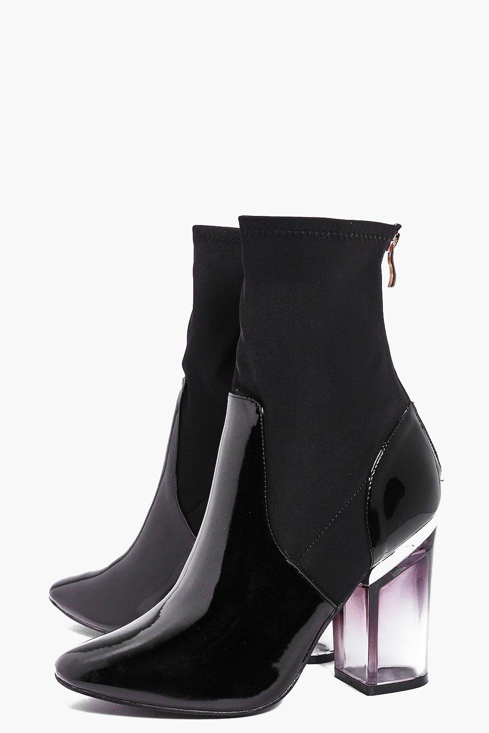 Black booties with clear heel shop