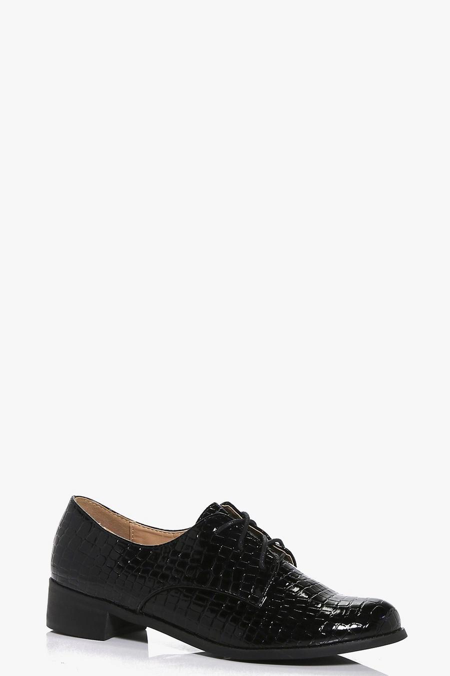 Zapatos croc con cordones de efecto cocodrilo Maisy, Negro