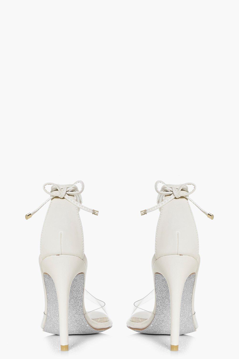 silver glitter sole clear heels