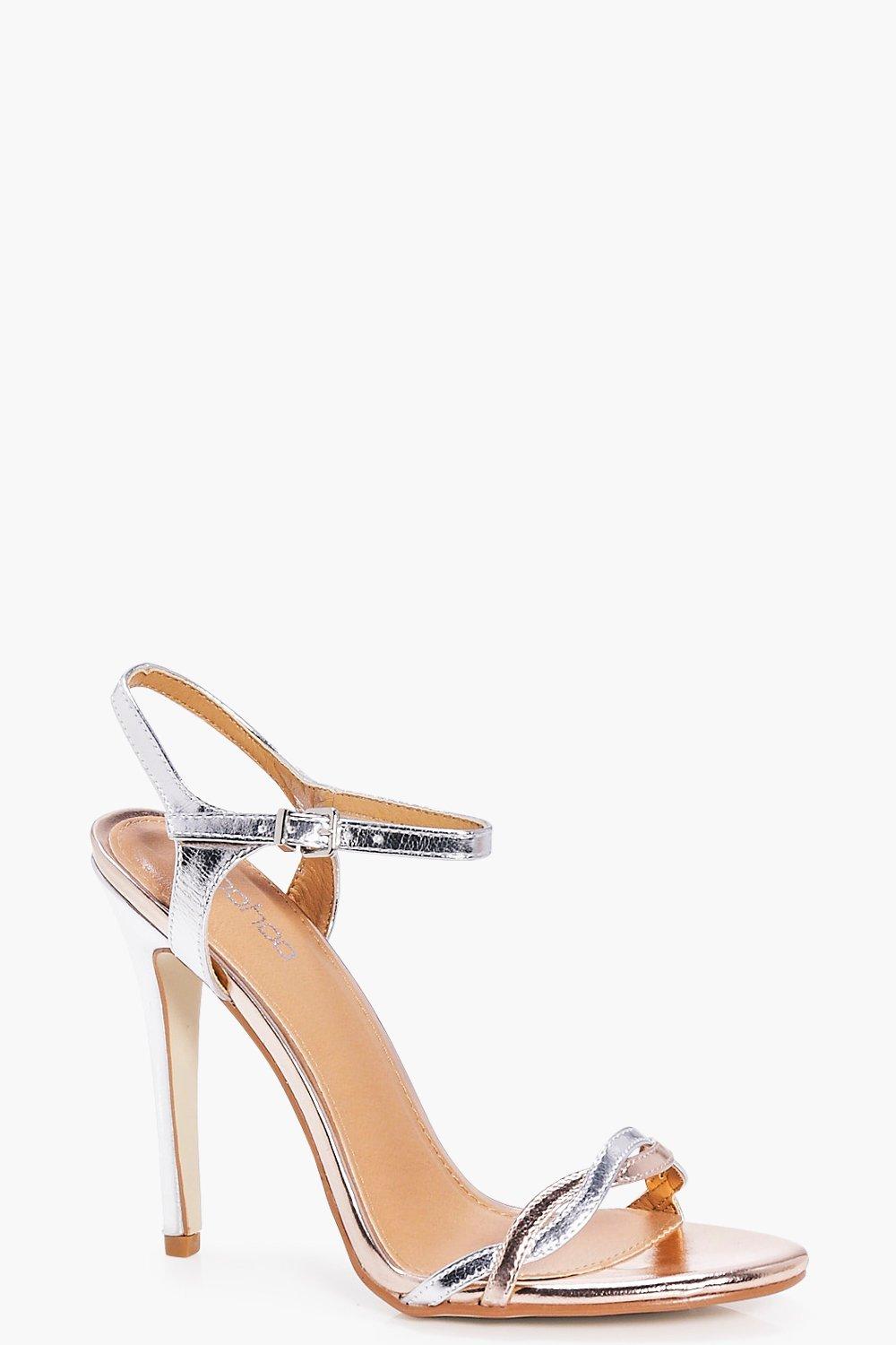 silver two strap heels