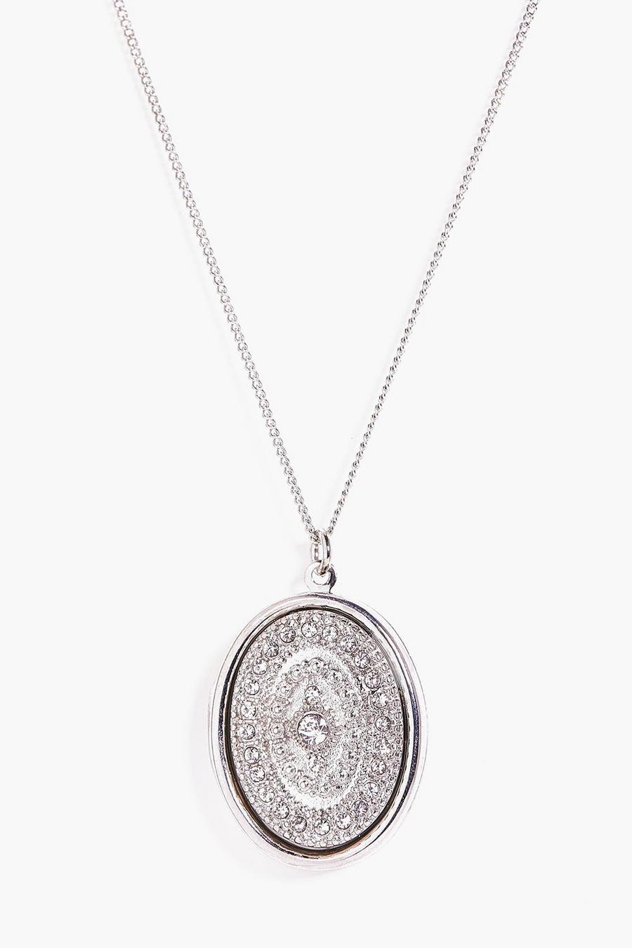 Silver Mae Diamante Round Detail Charm Necklace image number 1