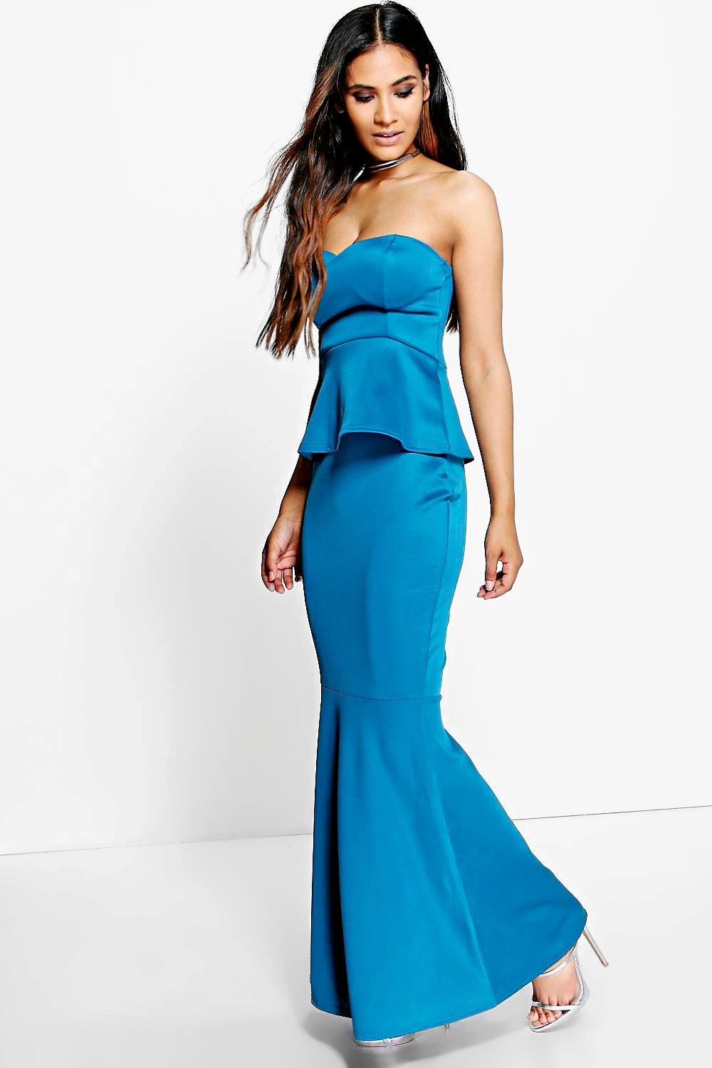 peplum fishtail maxi dress