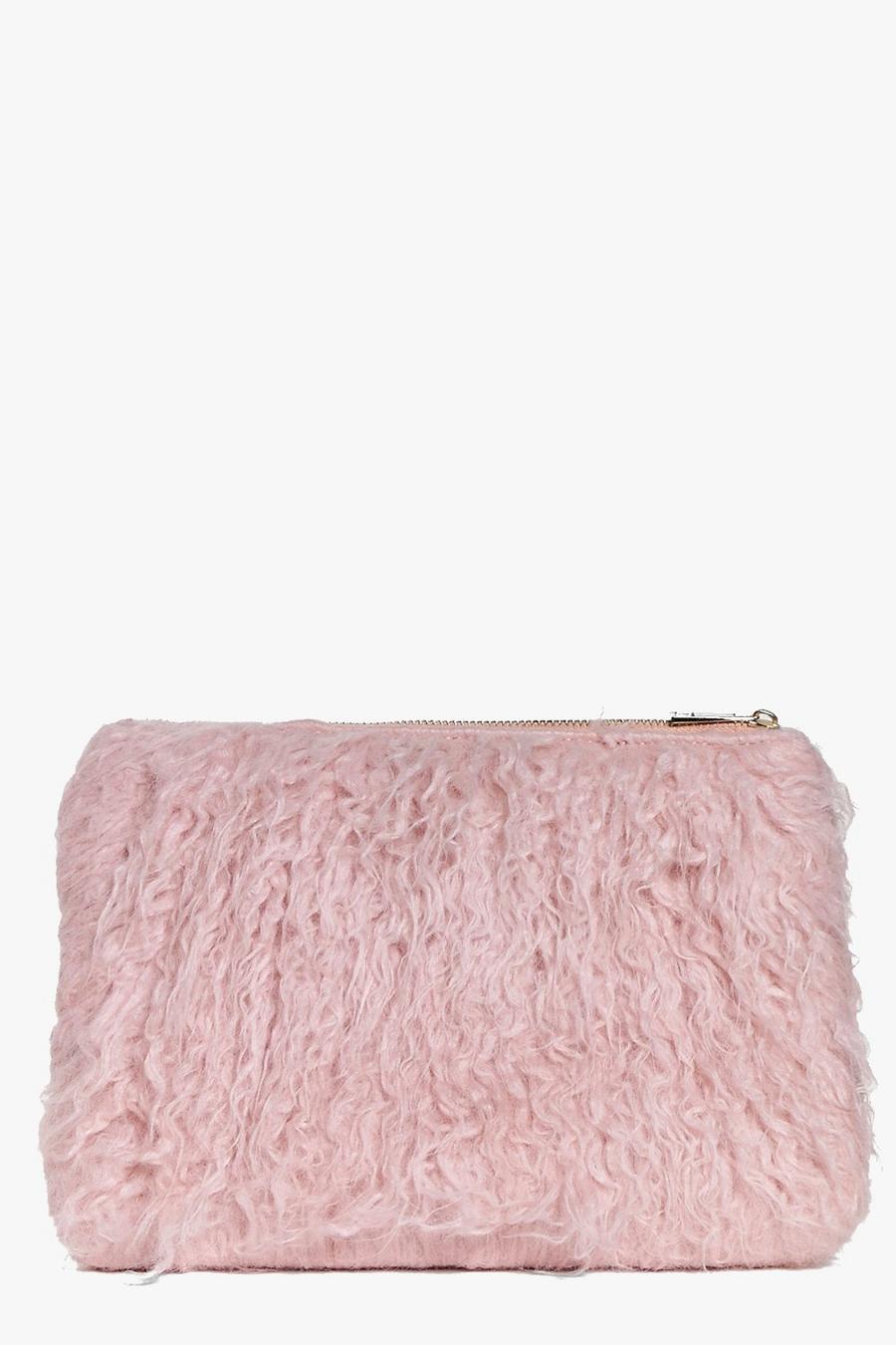 Blush pink Skye Mongolian Faux Fur Clutch Bag image number 1