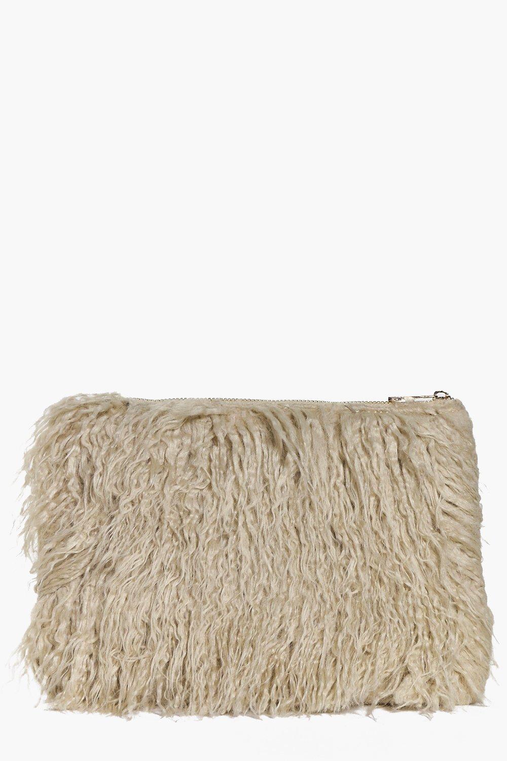 grey fur clutch bag