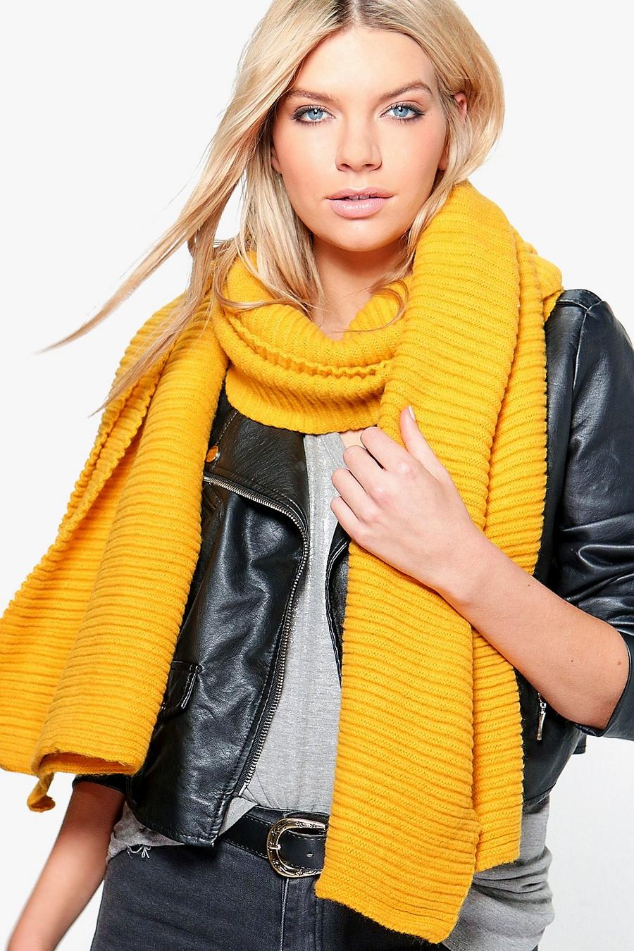 Mustard gelb Hope Chunky Ribbed Wool Oversized Scarf image number 1