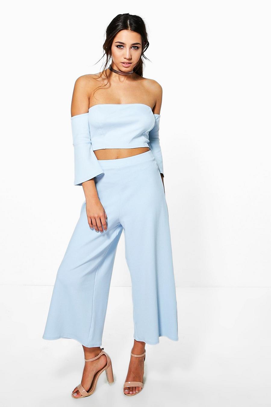 Sky blue Becky Off The Shoulder And Culotte Co-Ord image number 1