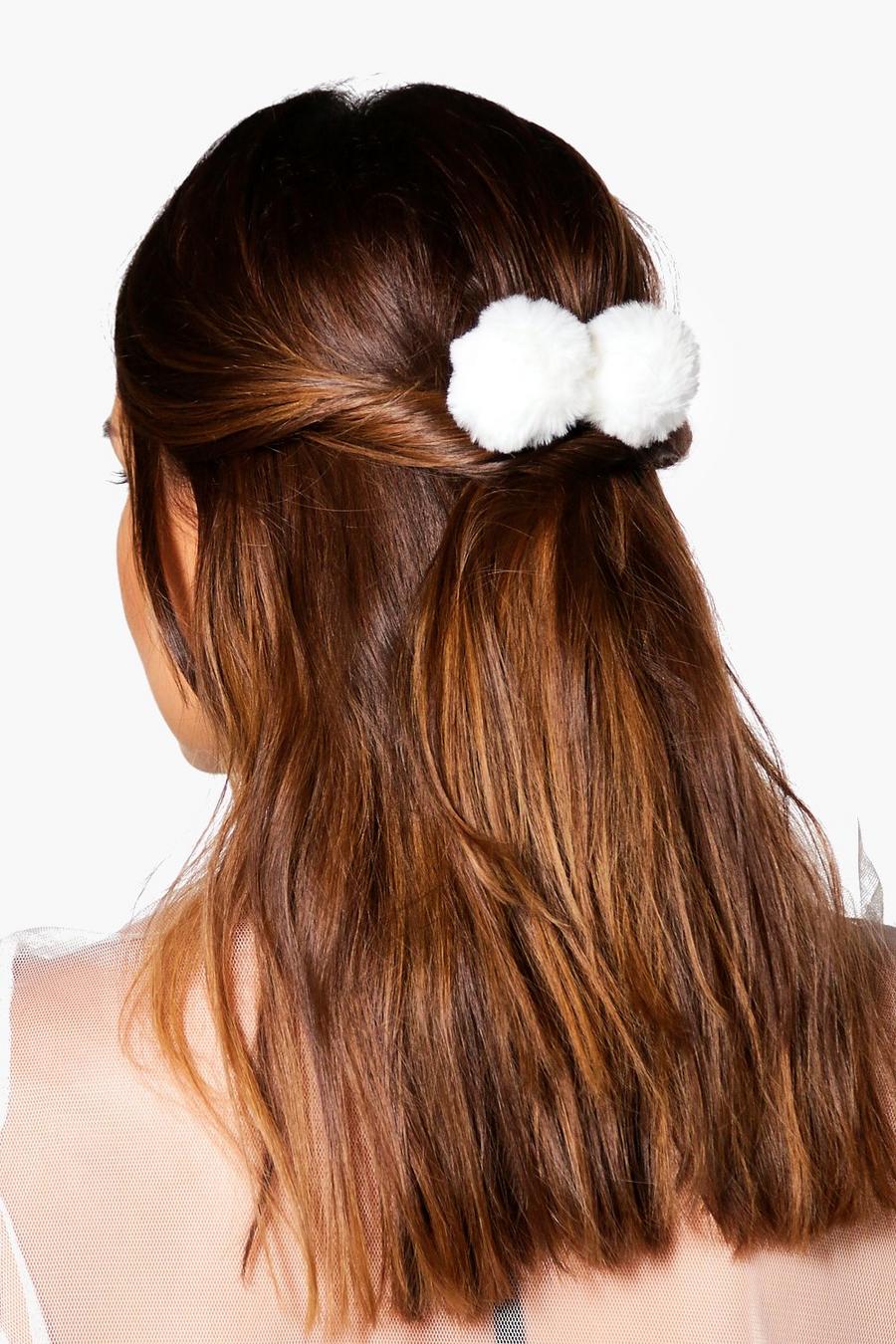 Cream white Frances Faux Fur Pom Hair Clip image number 1