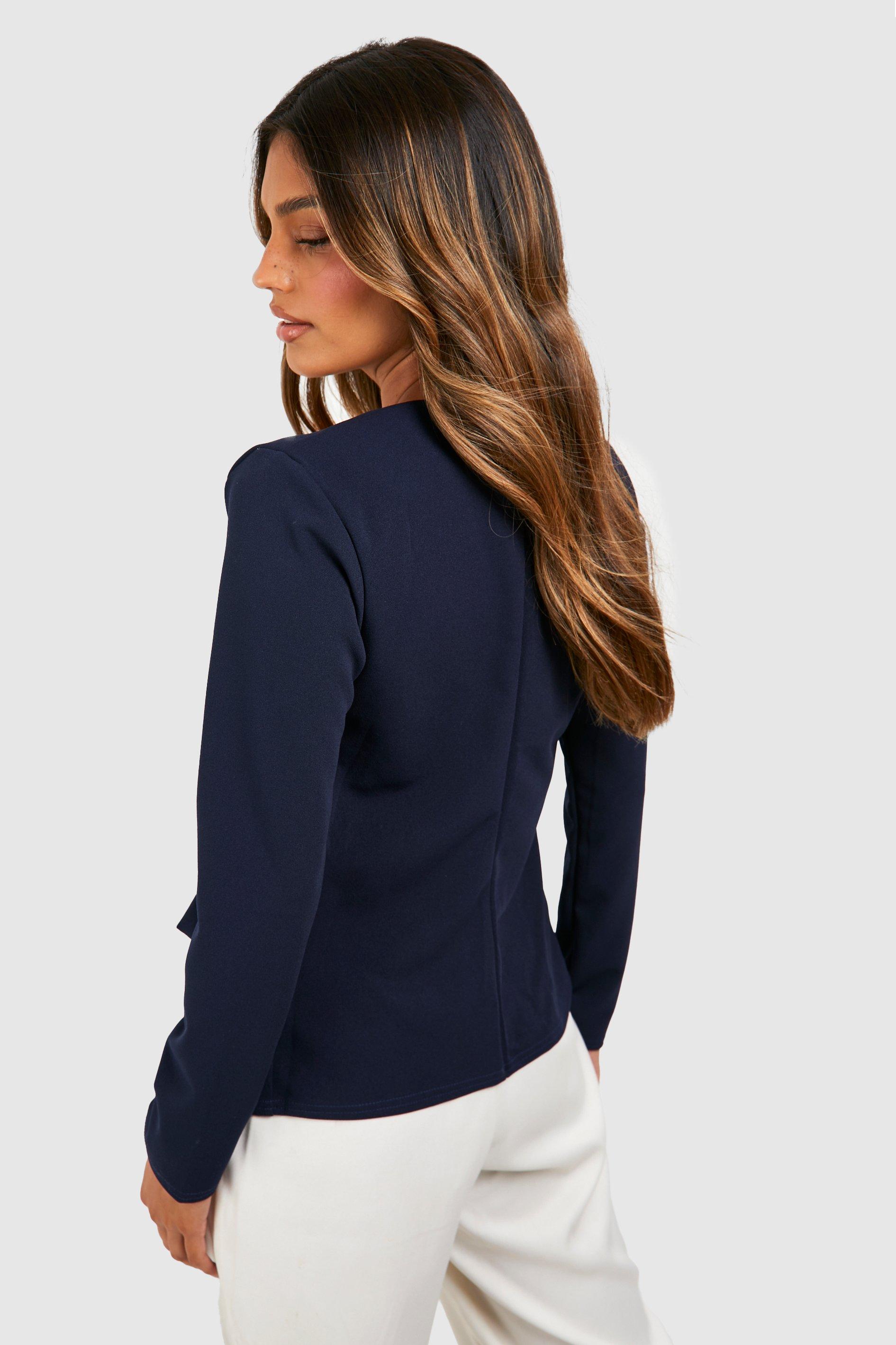 Navy sale collarless blazer