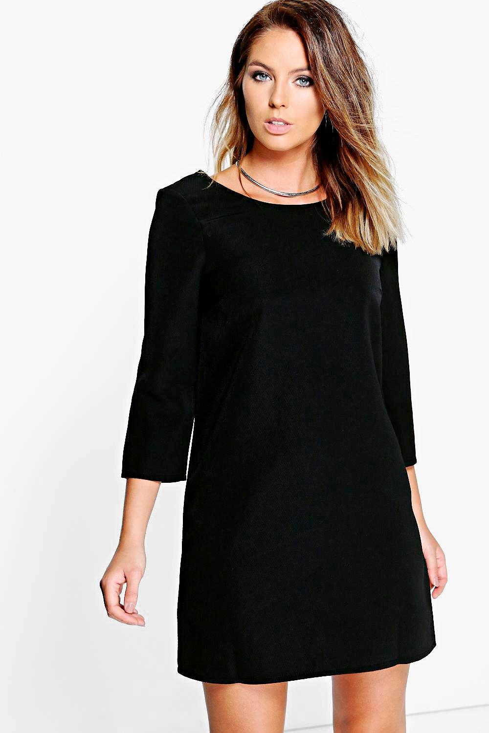 scalloped open back shift dress