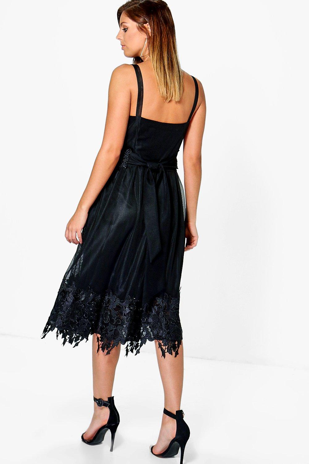 boohoo boutique lace midi skater dress