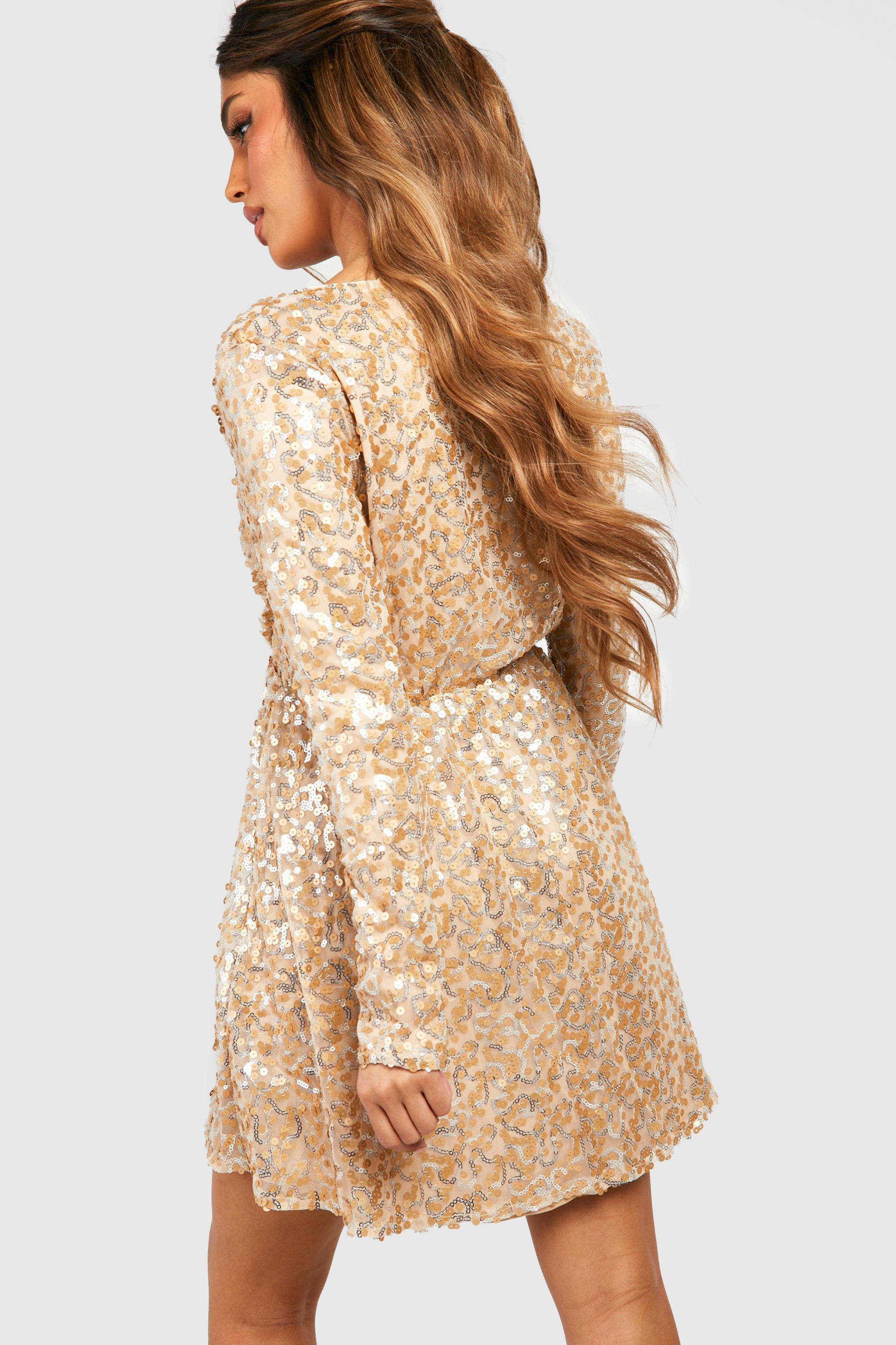 Sequin Wrap Skater Party Dress | boohoo