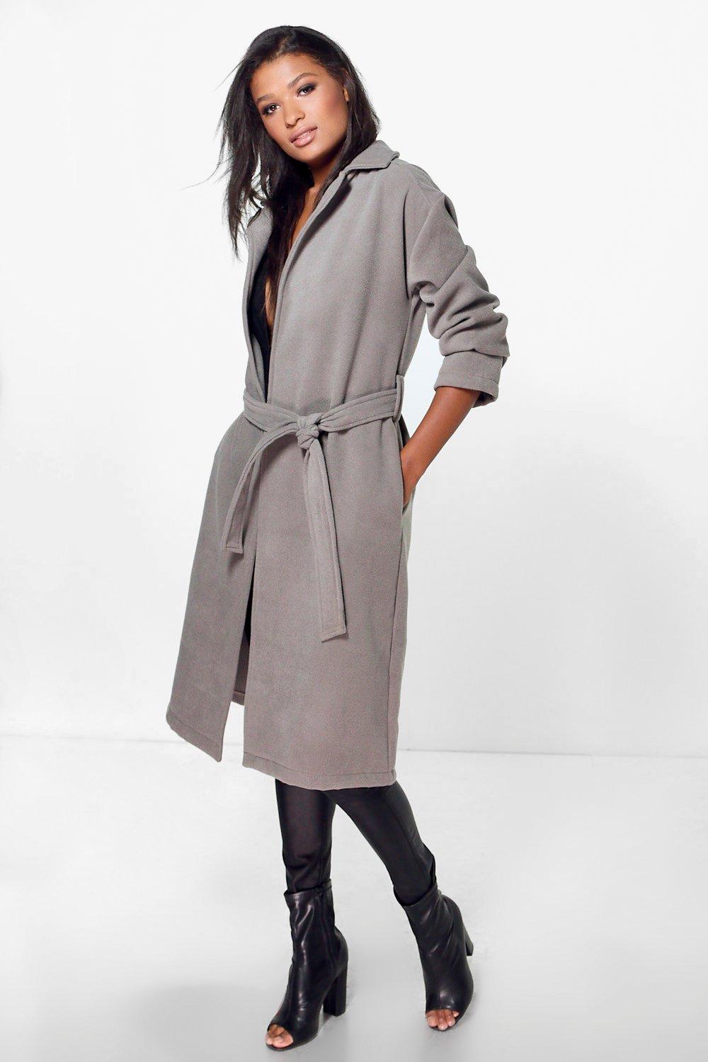 boohoo hooded wool look belted coat