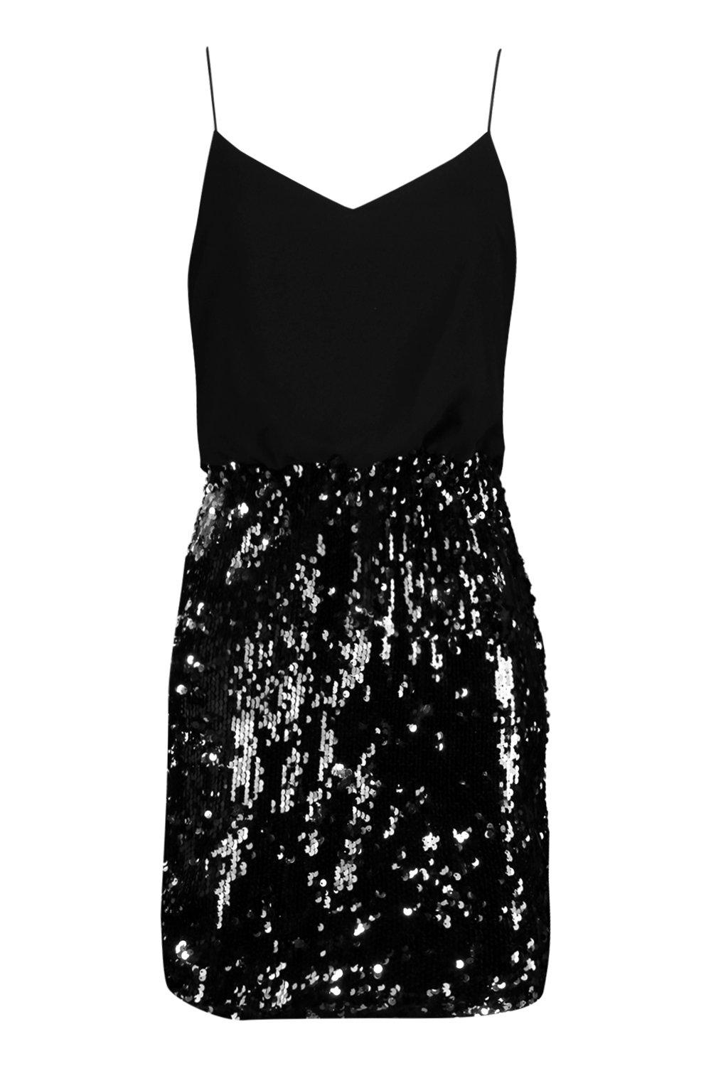 2 in 1 chiffon top sequin skirt bodycon dress