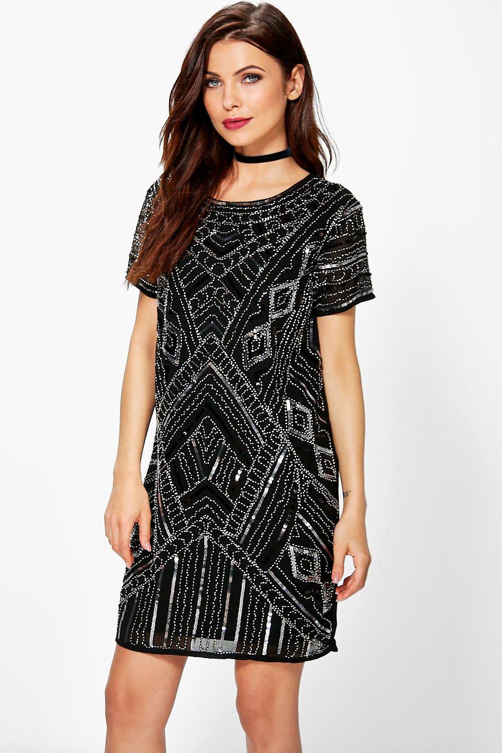 black embellished shift dress