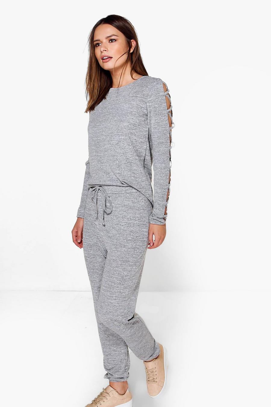 Grey Lily Strappy Sleeve Top & Jogger Loungewear Set image number 1