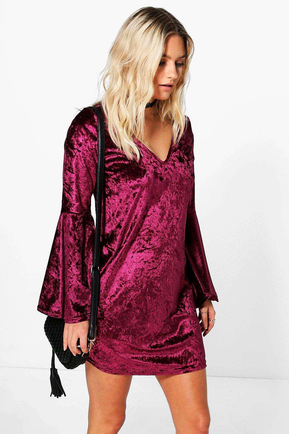 bell sleeve dress boohoo