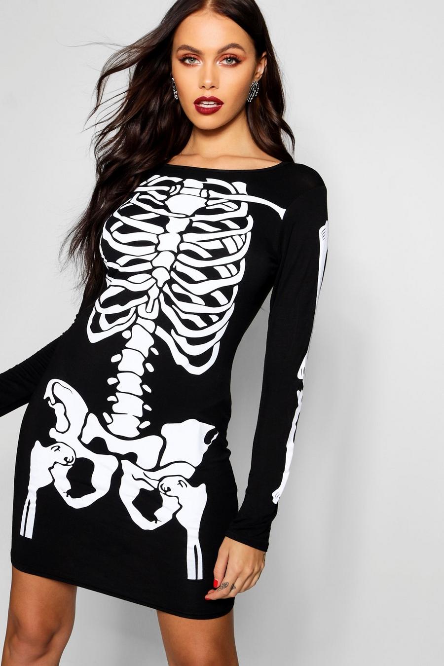 Black Maisy Halloween Skeleton Bodycon Dress image number 1