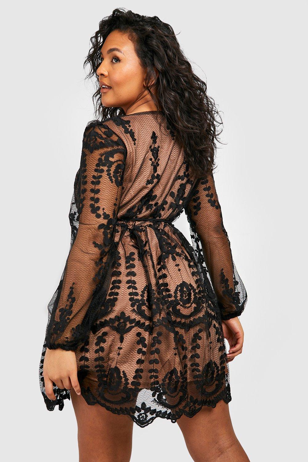 Plus Lace Plunge Skater Dress