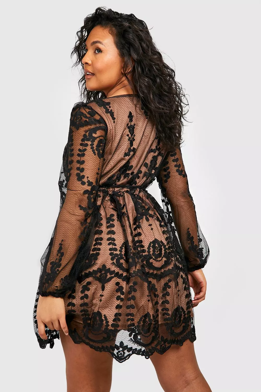 Lace plunge skater store dress