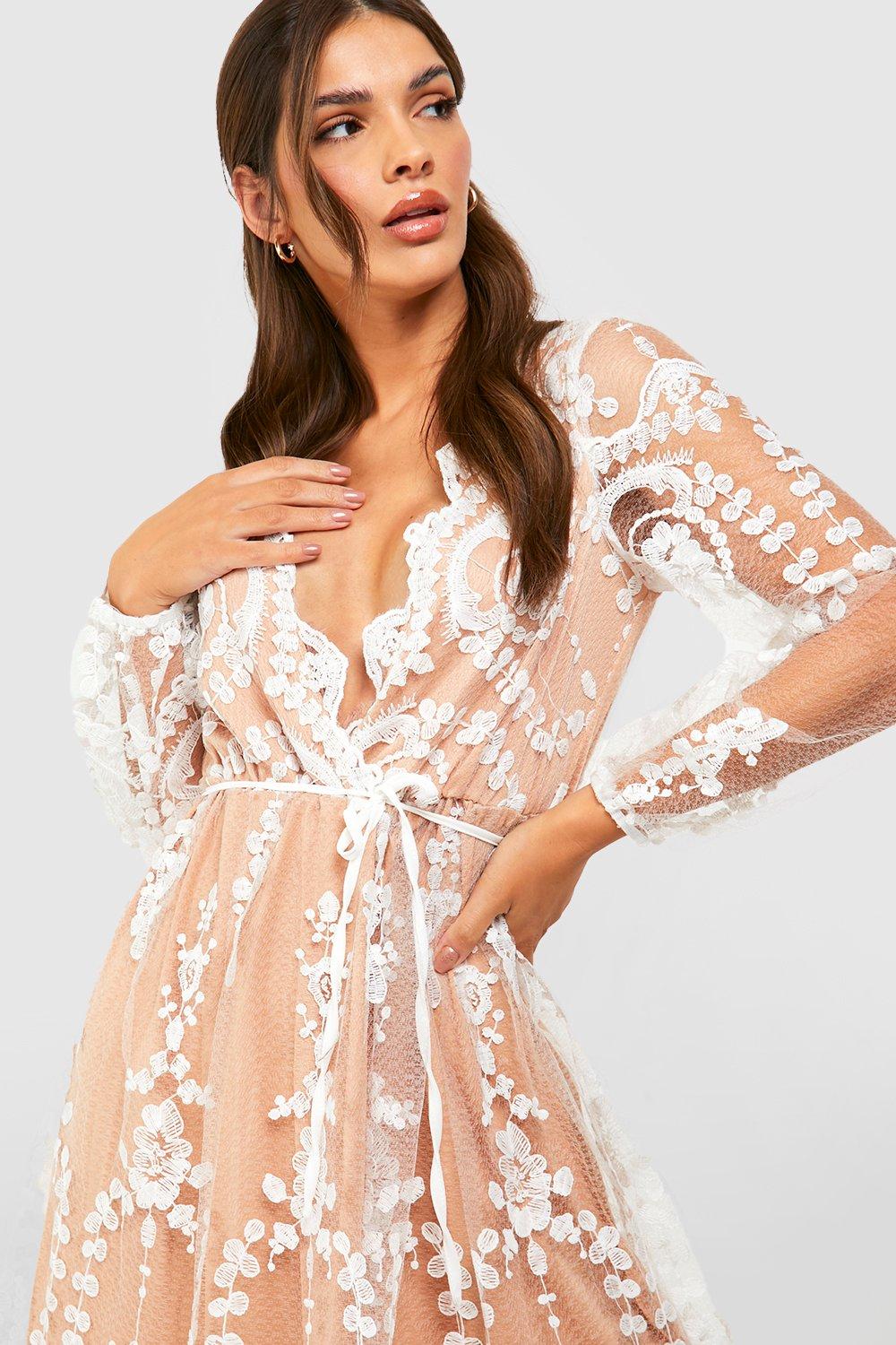 boutique lace plunge skater dress