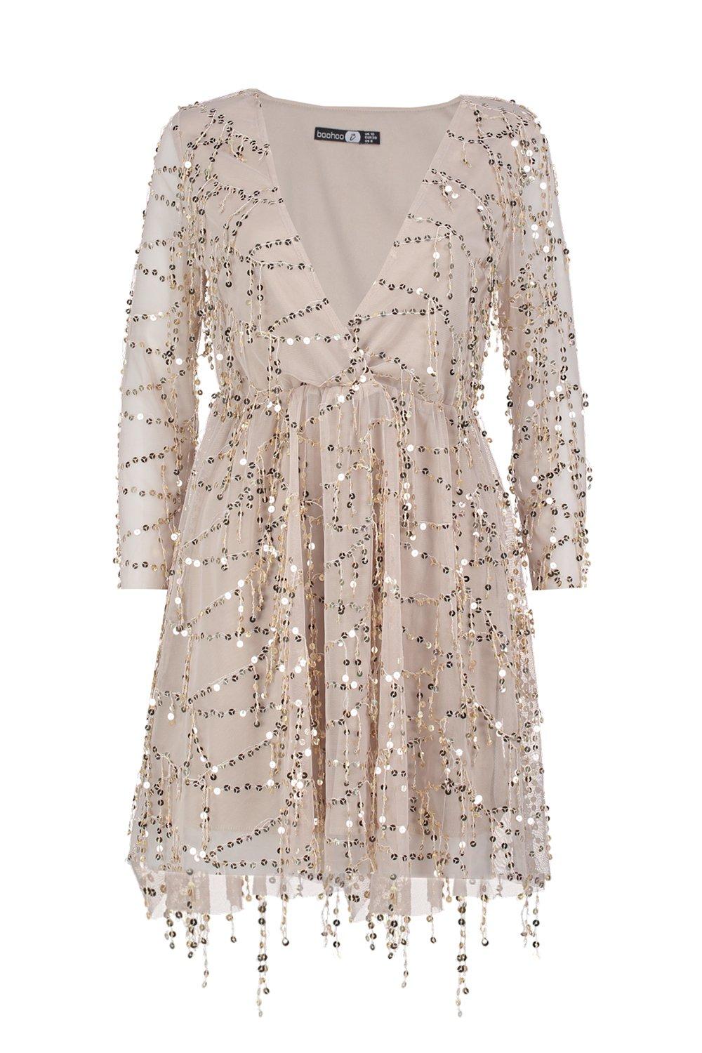 boohoo sequin wrap dress