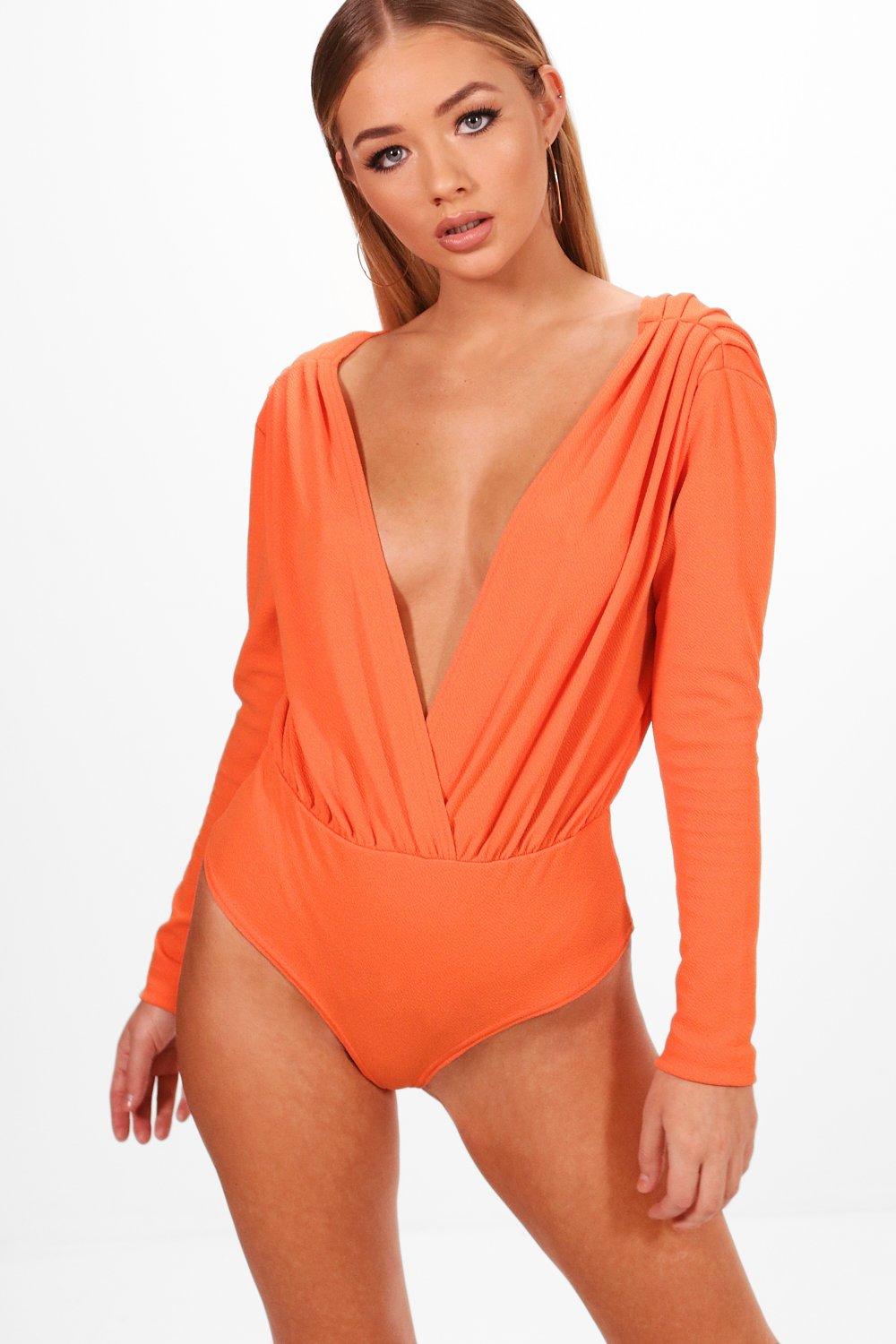 Textured Deep Plunge Wrap Bodysuit