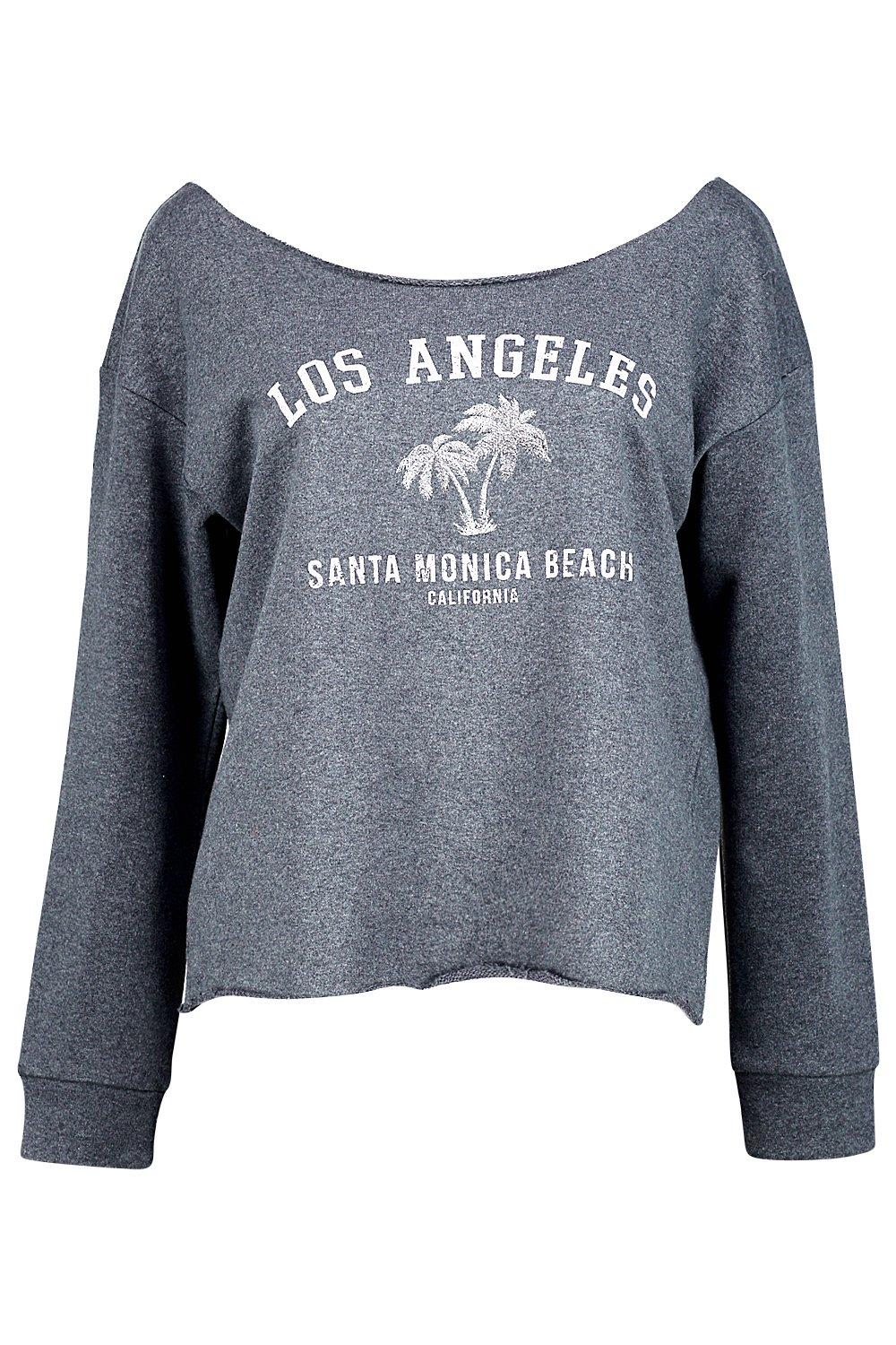 Leah Los Angeles Oversized Slash Neck Sweatshirt boohoo IE