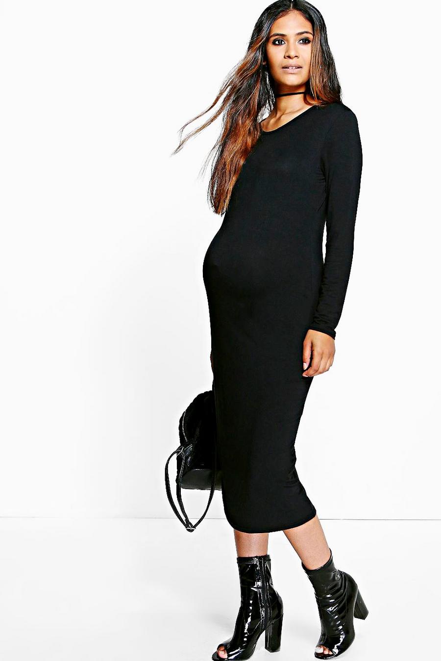 Black Maternity Caroline Long Sleeve Midi Dress image number 1