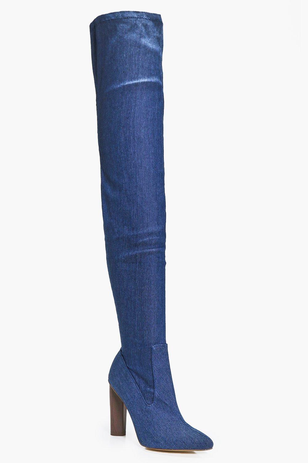 denim thigh high boots