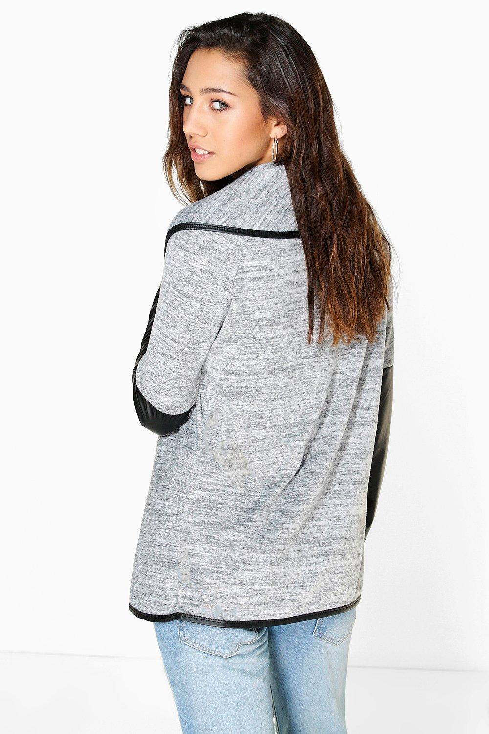 Faux leather sleeve cardigan hotsell