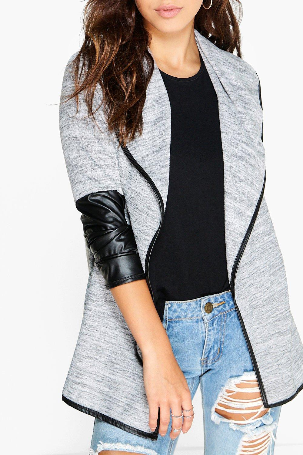 Sweater with shop leather sleeves