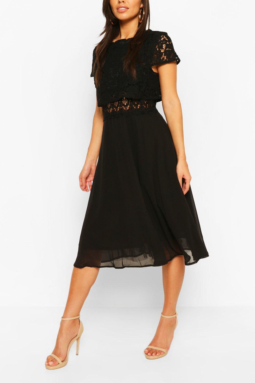 boohoo lace top chiffon skater dress