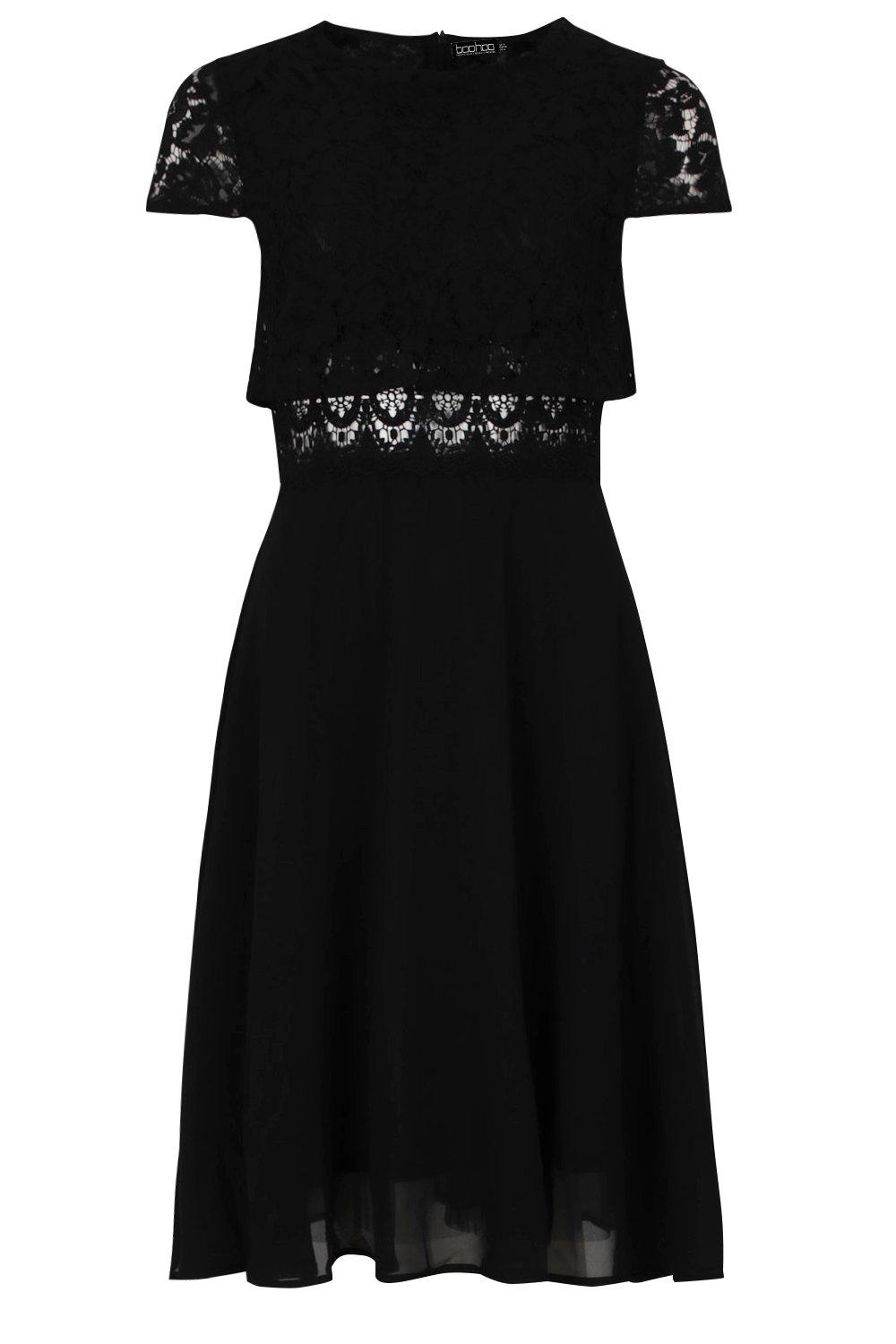 boohoo lace top chiffon skater dress