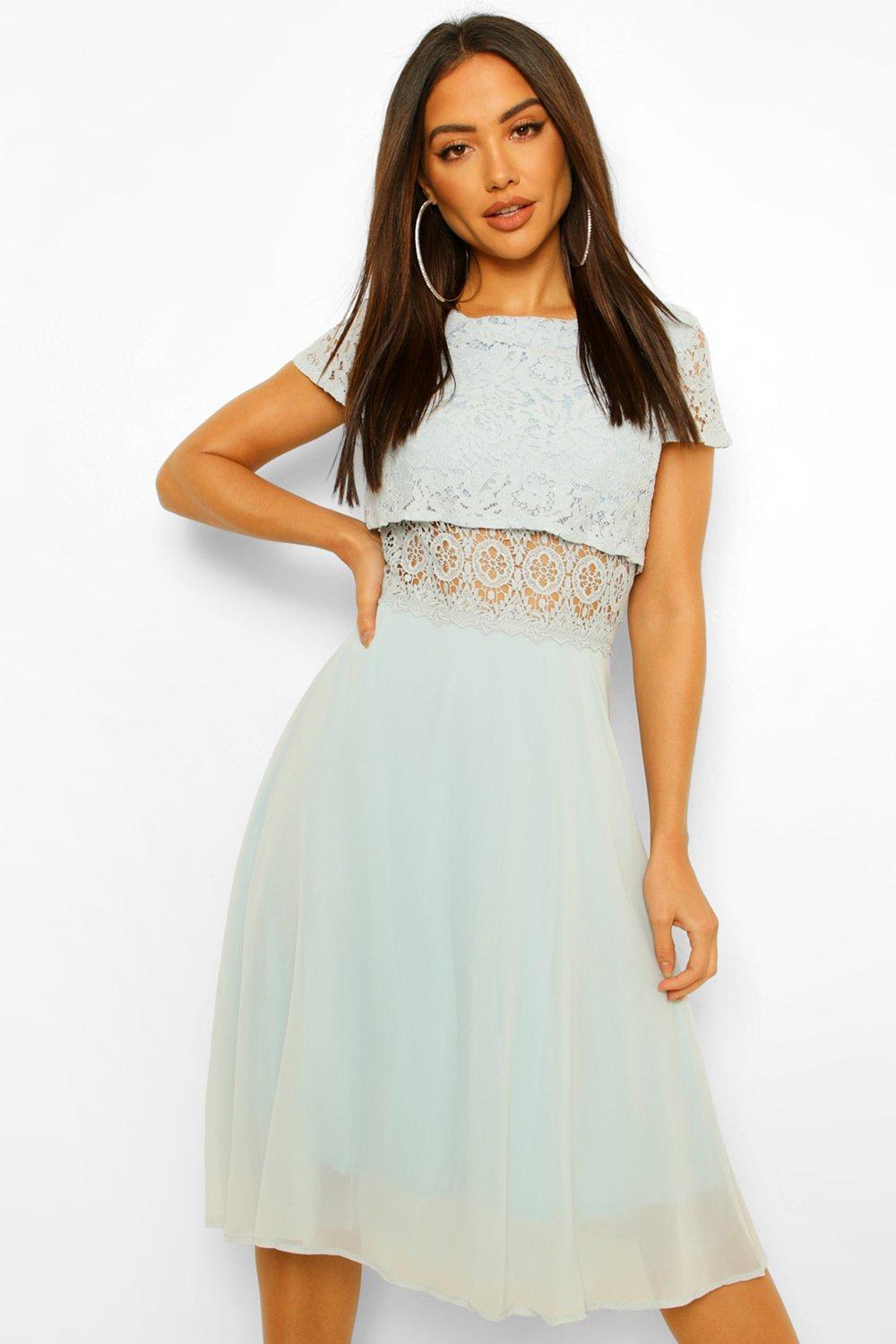 Boohoo lace top chiffon hotsell skater dress