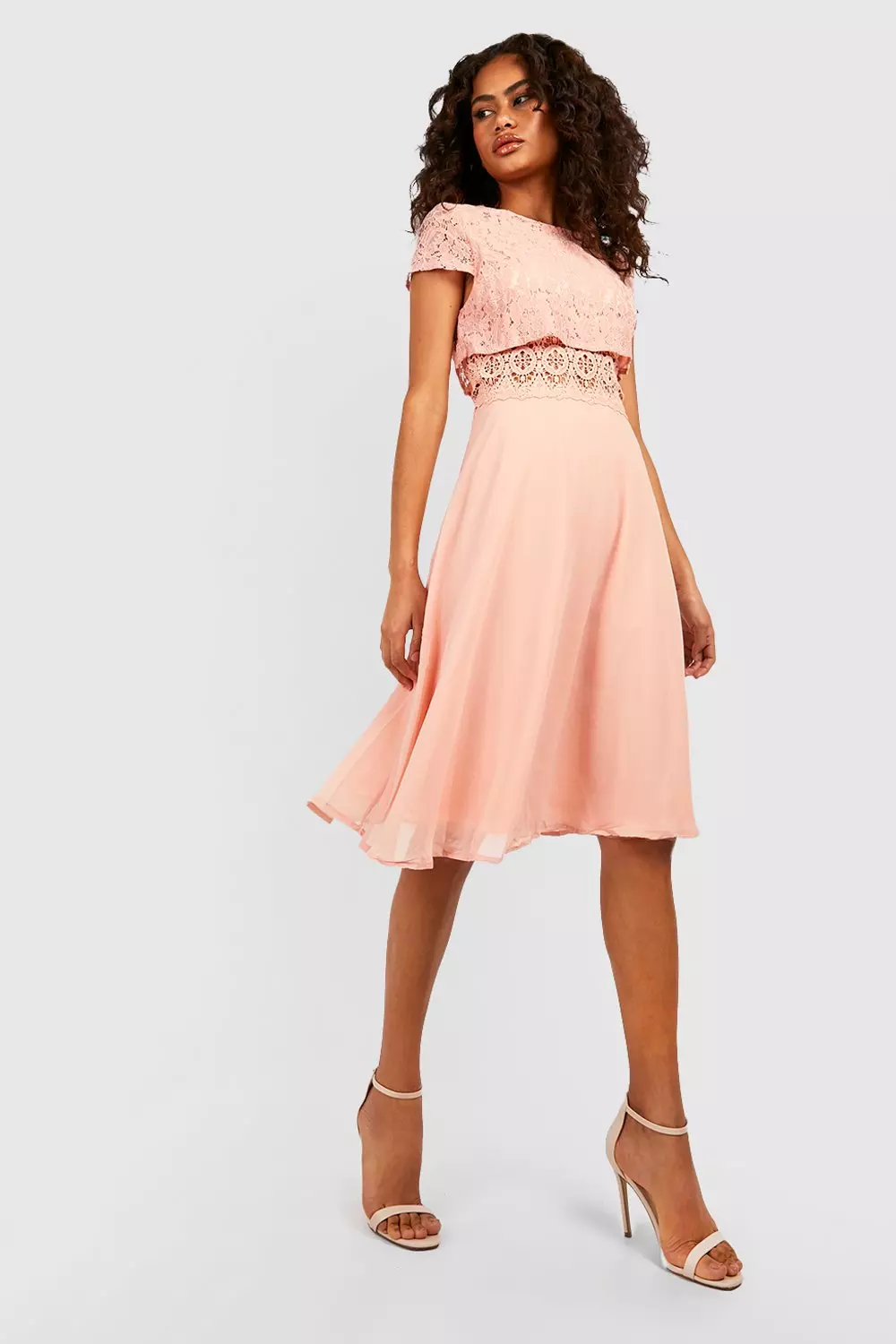 Lace top chiffon store skater dress