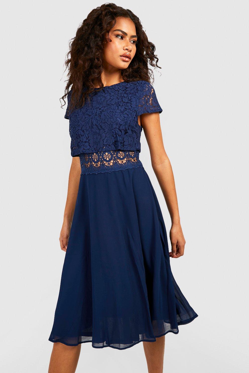 Lace Top Chiffon Skater Dress