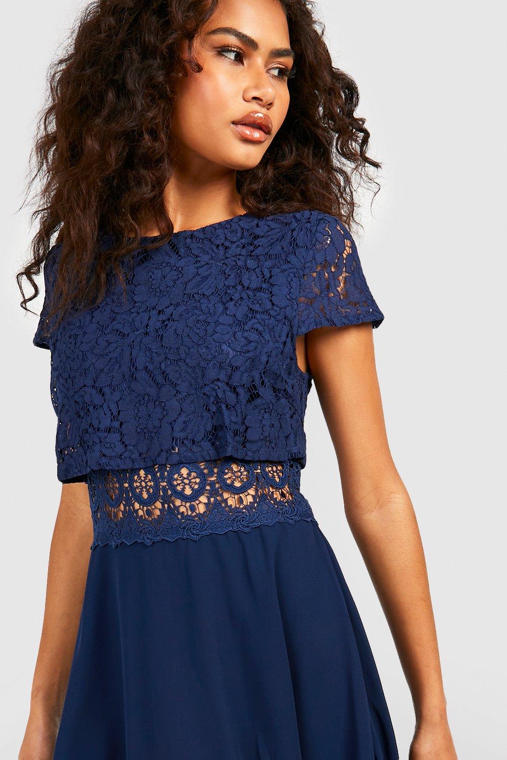 Navy skater dress with sleeves best sale