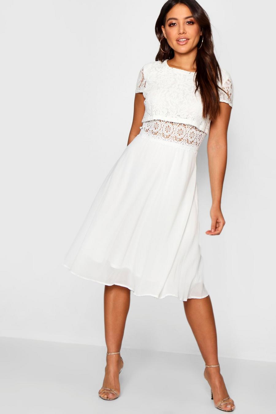 White Lace Top Chiffon Skater Dress image number 1