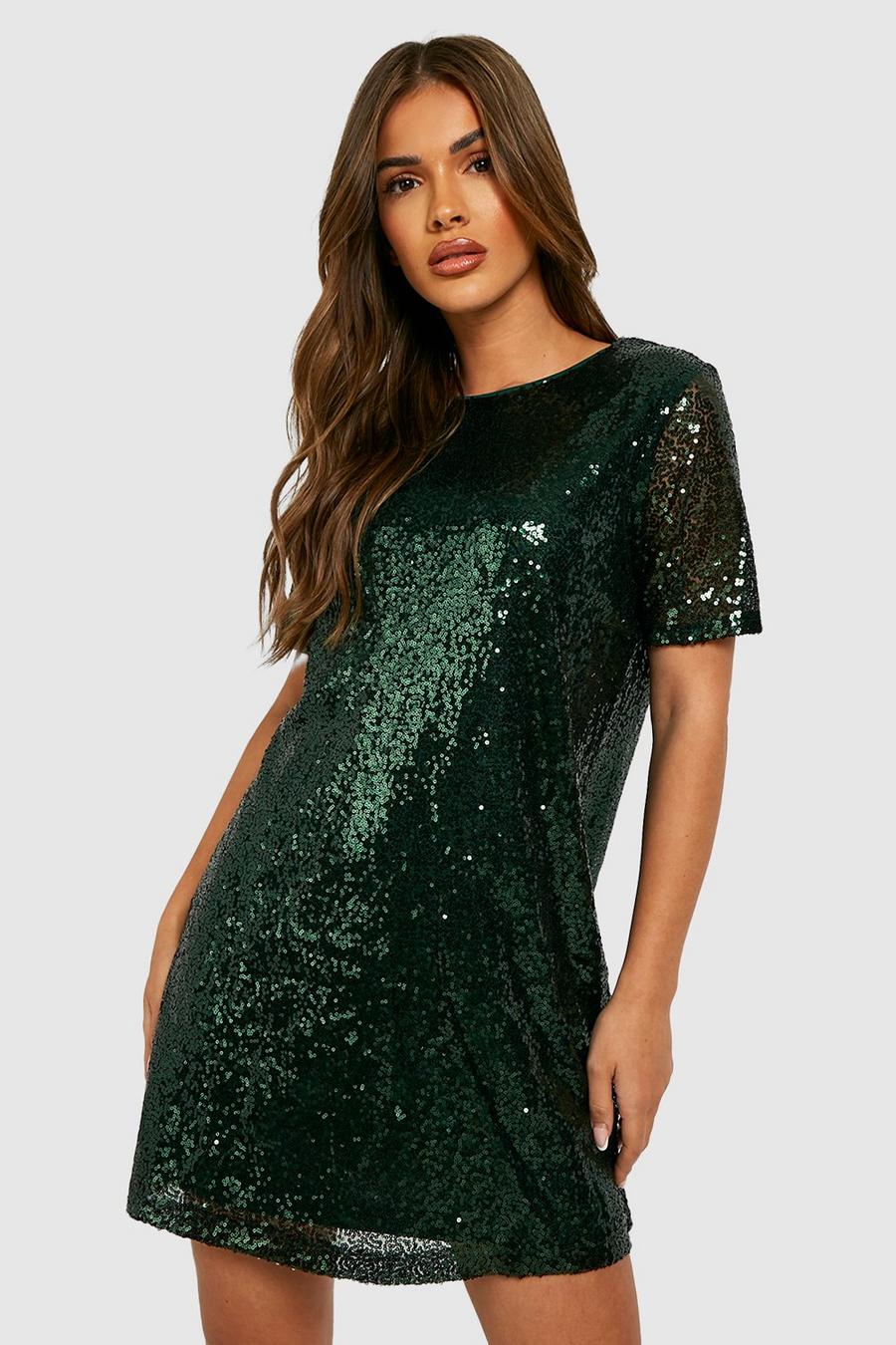 Emerald green Boutique Sequin T-Shirt Party Dress