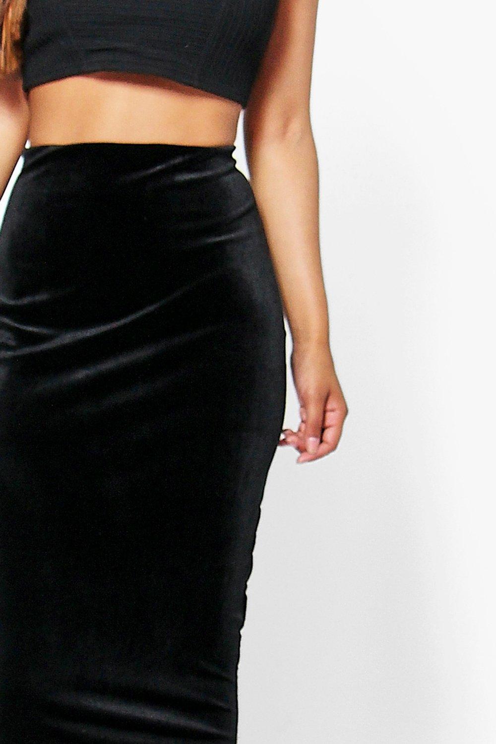 velvet midi pencil skirt