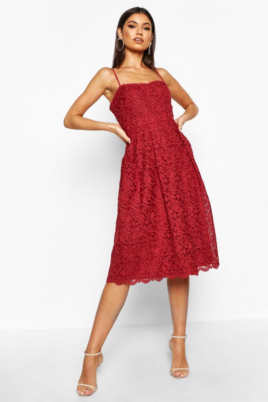 Robe patineuse mi-longue avec broderie, Berry image number 1