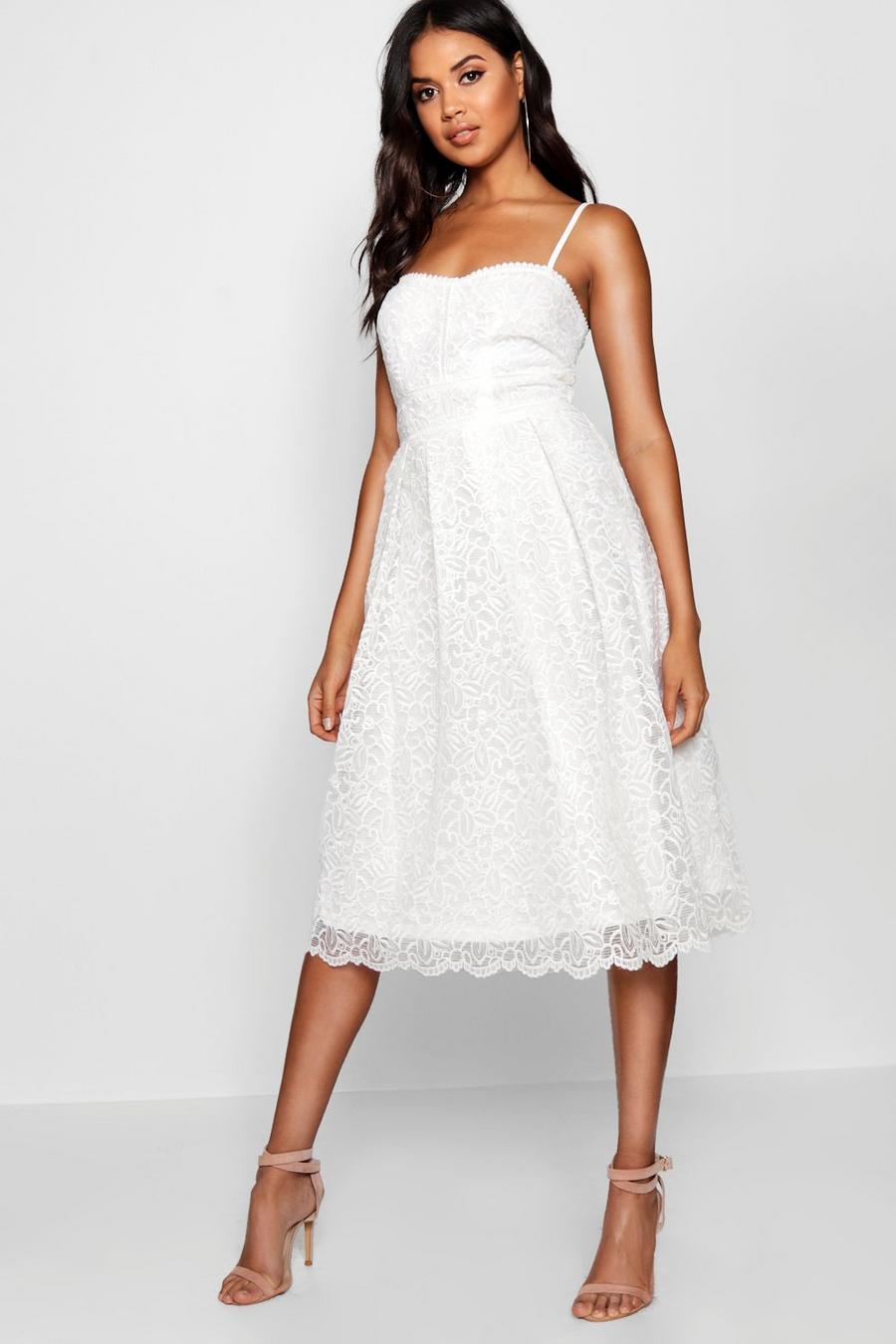 White Boutique Embroidered Strappy Midi Skater Dress image number 1