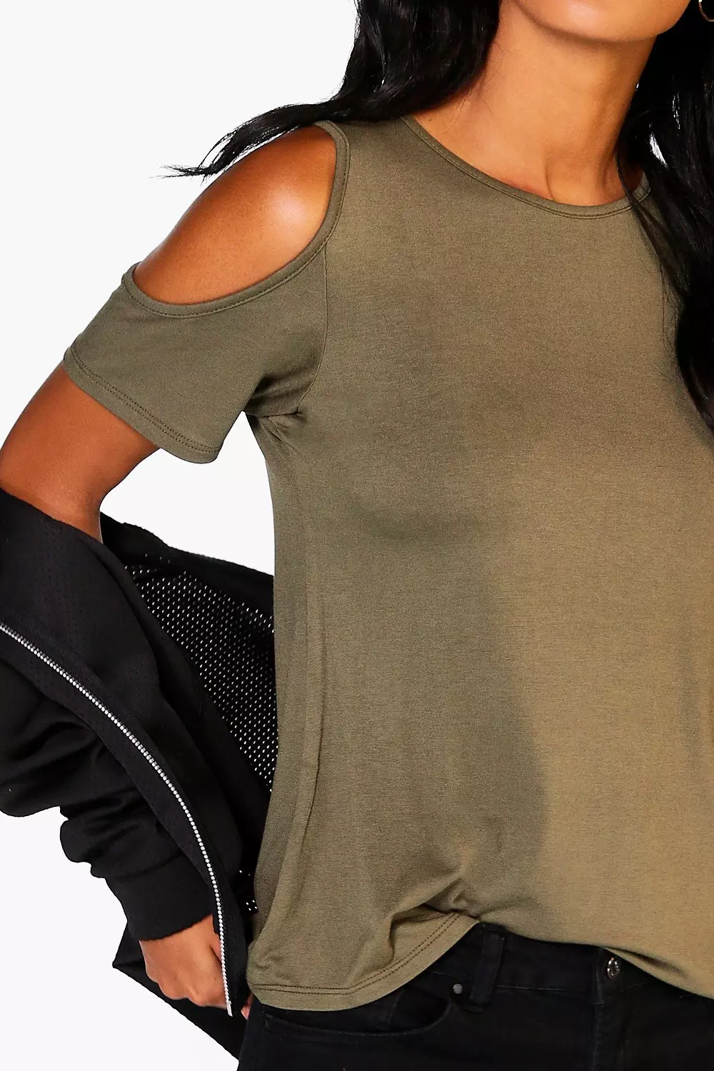 Boohoo Hannah Cold Shoulder Side Split Tee, $20, BooHoo