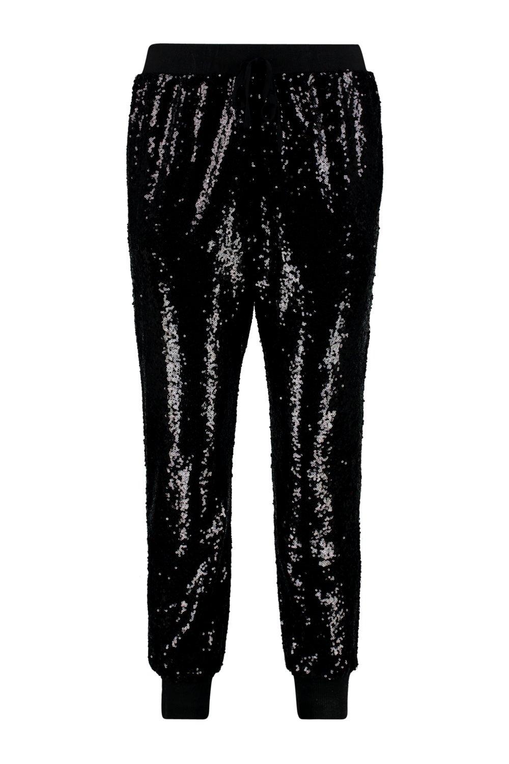 sequin joggers black